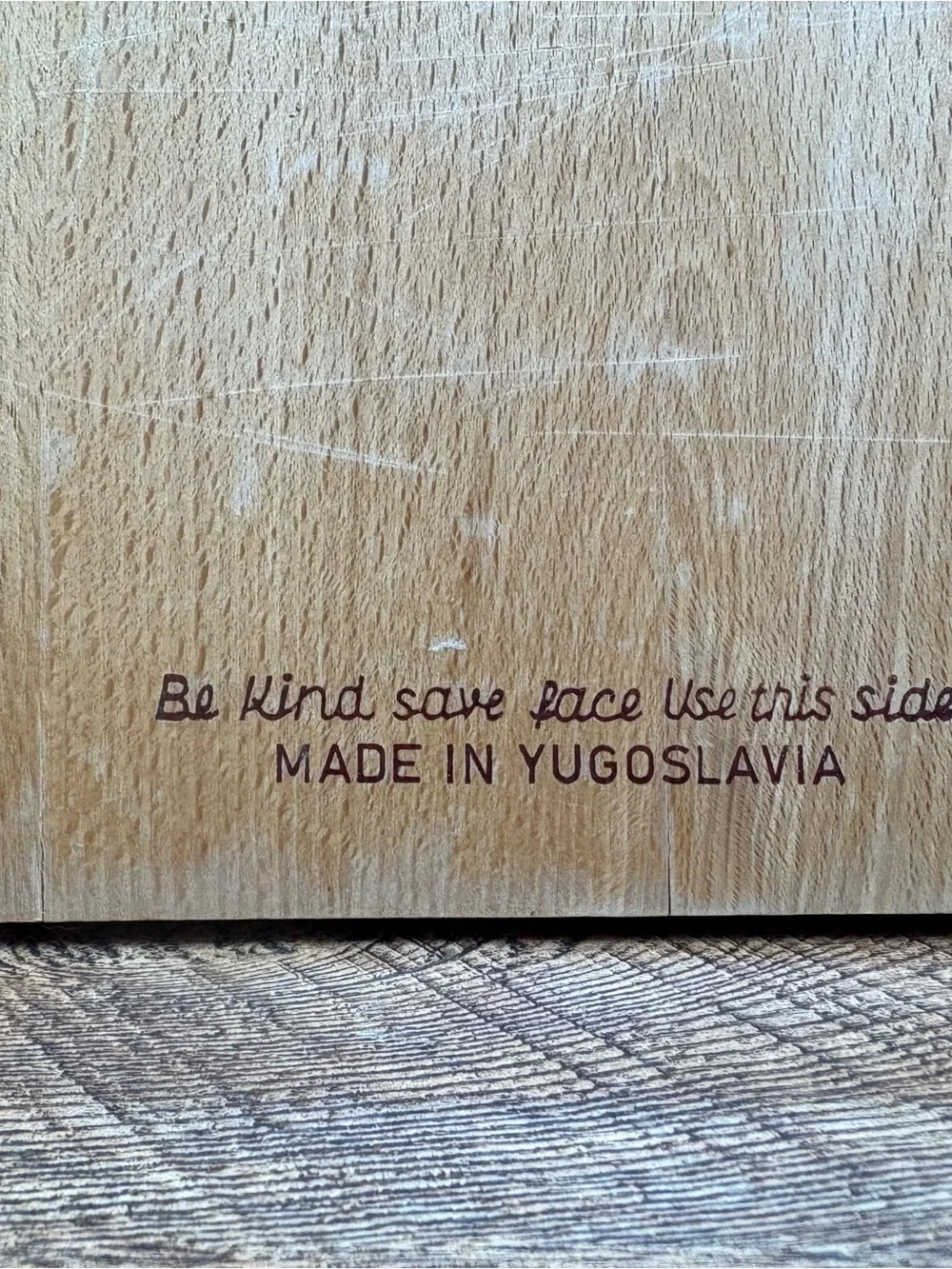 Vintage MCM Fruit Wooden Cutting Board Yugoslavia Be Kind Save Face